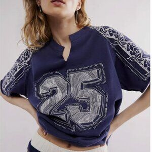 Free People Rose Sweatshirt, Oversized Slouchy Embroidered Cotton, NWOT, Large